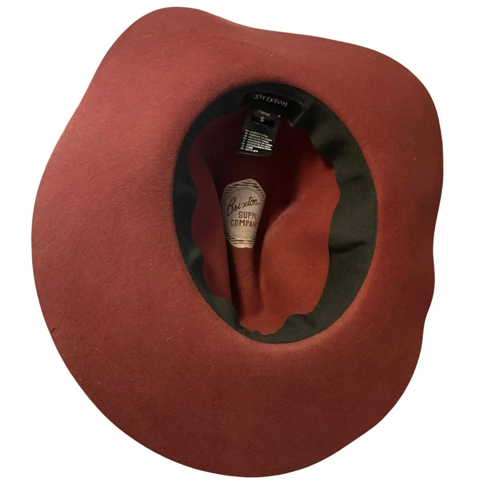 Brixton Wide Brim Wool Felt Fedora Hat Rust Burnt Orange Boho Size Small 56cm